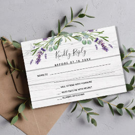 Lavendel groen wit hout bruiloft reactie RSVP Kaartje