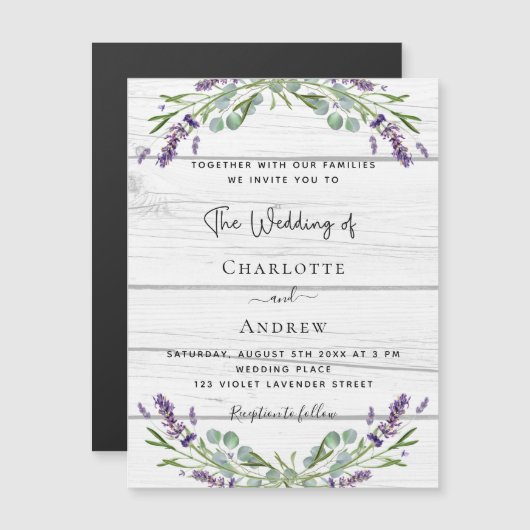 Lavendel groen wit hout luxe bruiloft magnetische uitnodiging (Voorkant / Achterkant)