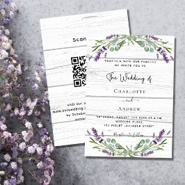 Lavendel groen wit hout QR code bruiloft Kaart