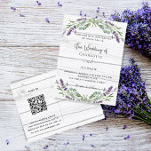 Lavendel groen wit hout QR code bruiloft Uitnodiging Briefkaart