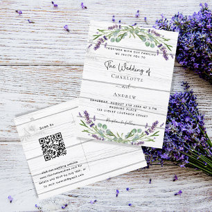 Lavendel groen wit hout QR code bruiloft Uitnodiging Briefkaart