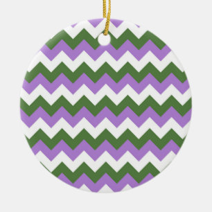 Lavendel, groene en witte Chevron Zigzag Keramisch Ornament