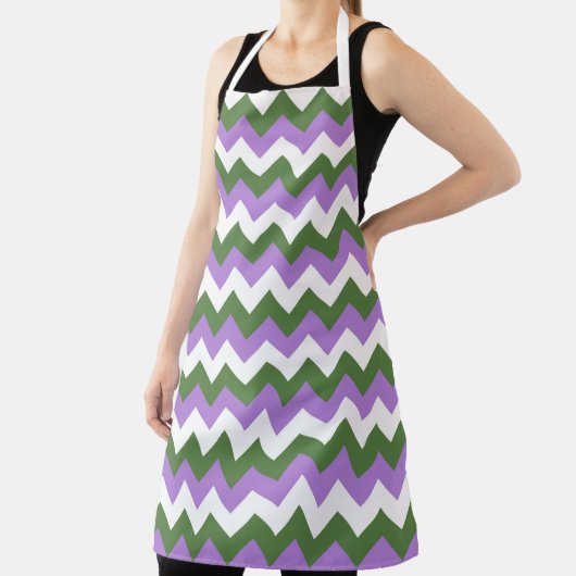 Lavendel, groene en witte Chevron Zigzag Schort (Insitu)