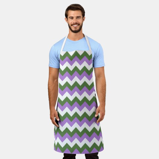 Lavendel, groene en witte Chevron Zigzag Schort (Gedragen)