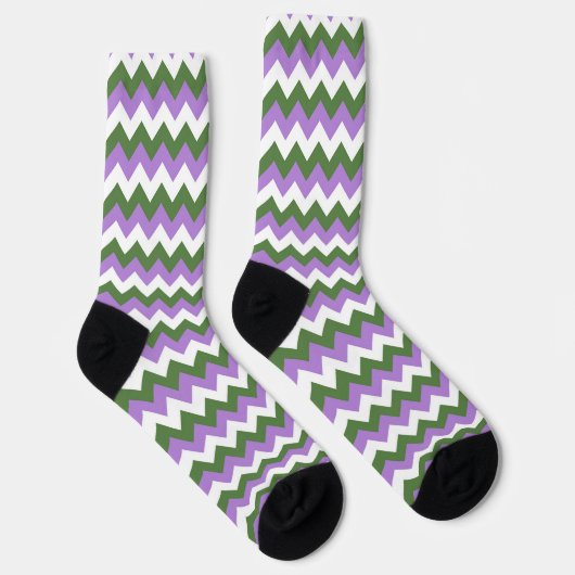 Lavendel, groene en witte Chevron Zigzag Sokken (Rechts)