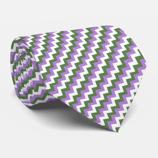 Lavendel, groene en witte Chevron Zigzag Stropdas (Opgerold)