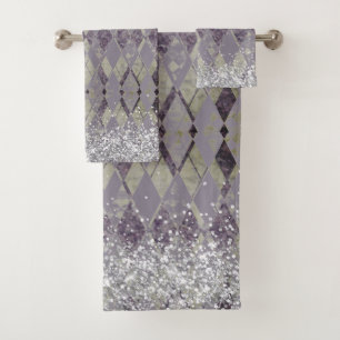 Lavendel Grunge Harlequin Glitter Bad Handdoek