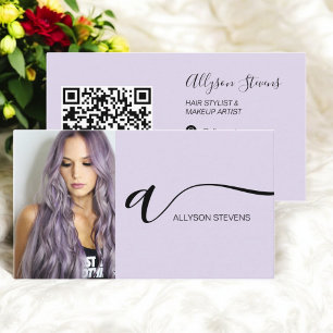 Lavendel haar make-up foto initiaal qr code visitekaartje