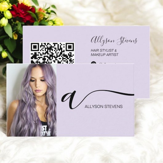 Lavendel haar make-up foto initiaal qr code visitekaartje