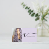 Lavendel haar make-up foto initiaal qr code visitekaartje (Staand voorkant)