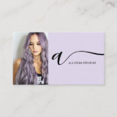 Lavendel haar make-up foto initiaal qr code visitekaartje (Voorkant)