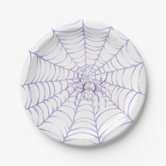 Lavendel Halloween Spin op Web Papieren Bordje (Voorkant)