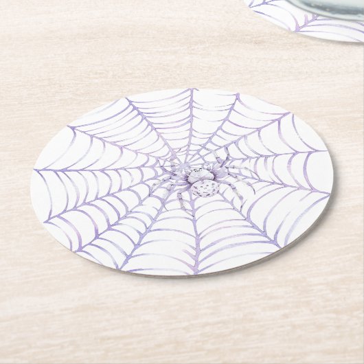 Lavendel Halloween Spin op Web Ronde Kartonnen Onderzetter (Gebogen)