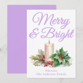 Lavendel Handgeschreven Script Merry & Bright Feestdagenkaart
