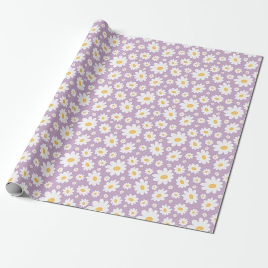 Lavendel Handgetekend Madeliefjespatroon Cadeaupapier (Uitgerold)