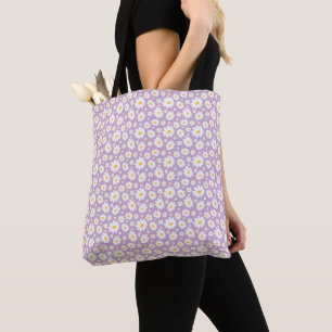 Lavendel Handgetekend Madeliefjespatroon Tote Bag