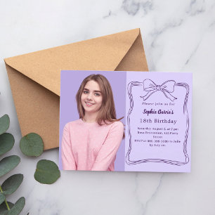 Lavendel handgetekende boog foto verjaardag uitnodiging briefkaart