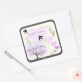 Lavendel Hartblad Boom Bruiloft Vierkante Sticker (Envelop)