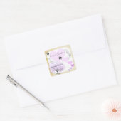 Lavendel Hartblad Boom Bruiloft Vierkante Sticker (Envelop)