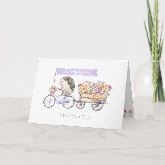 Lavendel Hedgehog Baby shower Bedankt Card (Voorkant)