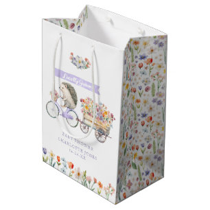 Lavendel Hedgehog Baby shower Floral Gift Bag Medium Cadeauzakje