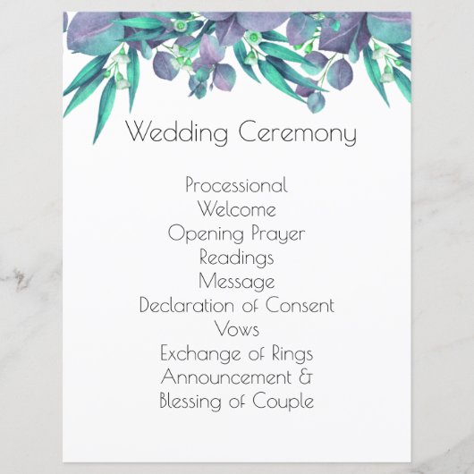 Lavendel & Helder Groen Botanisch Huwelijksprogram (Voorkant)
