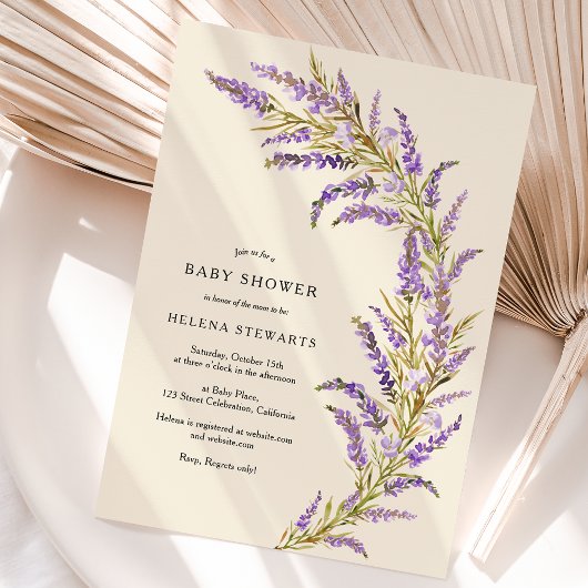 Lavendel Herfst floral waterverf baby shower Kaart