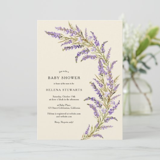 Lavendel Herfst floral waterverf baby shower Kaart (Staand voorkant)