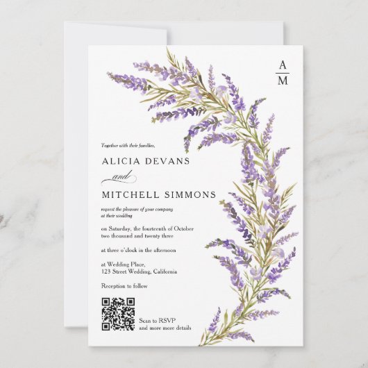 Lavendel Herfst herfst bloemenbruiloft QR waterver Kaart (Voorkant)