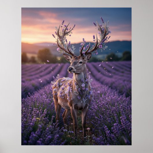 Lavendel Herten Schemering Veld Poster (Voorkant)