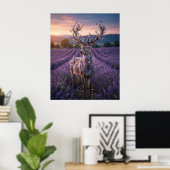 Lavendel Herten Schemering Veld Poster (Thuiskantoor)