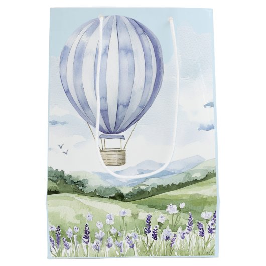 Lavendel hete luchtballon bloemige bruidsdouche medium cadeauzakje (Achterkant)