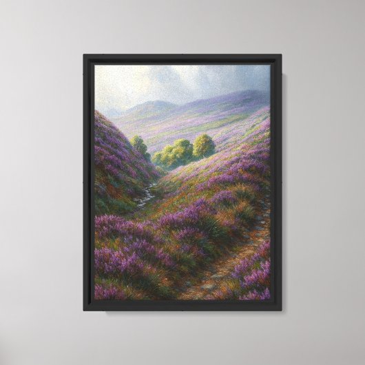 Lavendel Hillside Path onder Moody Sky Canvas Afdruk (Voorkant)