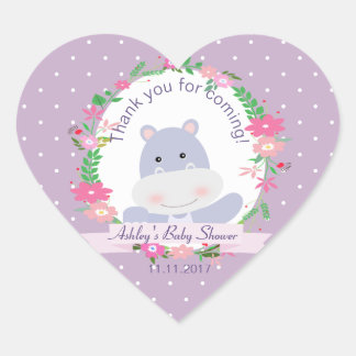 Lavendel Hippo Baby Meisje Douche Party cadeau lab Hart Sticker
