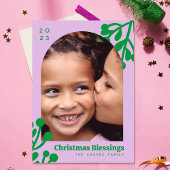 Lavendel Holly bessen Kerstmis foto boog Feestdagenkaart