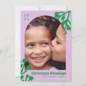 Lavendel Holly bessen Kerstmis foto boog Feestdagenkaart (Voorkant)