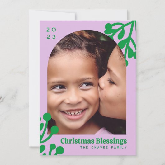 Lavendel Holly bessen Kerstmis foto boog Feestdagenkaart (Voorkant)