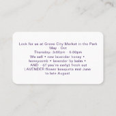 Lavendel Honing Apiary Imker Visitekaartje (Achterkant)