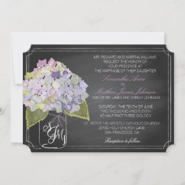 Lavendel hortensia's krijtbord rustieke bruiloft kaart