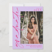 Lavendel Hot Roze Kalligrafie Foto Afstuderen Kaart (Voorkant)