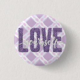 Lavendel “Hou van jezelf” Bloemendesign in tekst Ronde Button 3,2 Cm