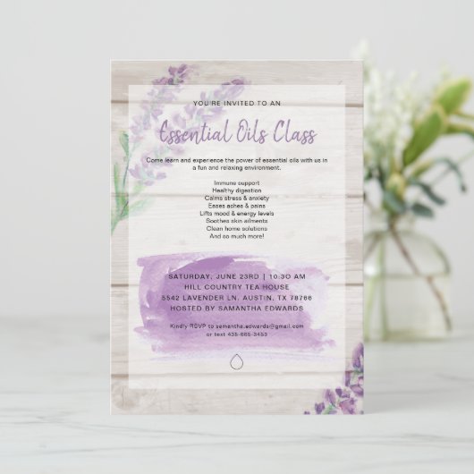 Lavendel & Hout Aquarel Etherische Oliën Klas Kaart (Staand voorkant)