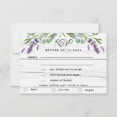 Lavendel hout bruiloft menu QR code RSVP reactie (Voorkant)