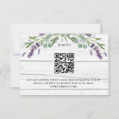 Lavendel hout bruiloft menu QR code RSVP reactie (Achterkant)