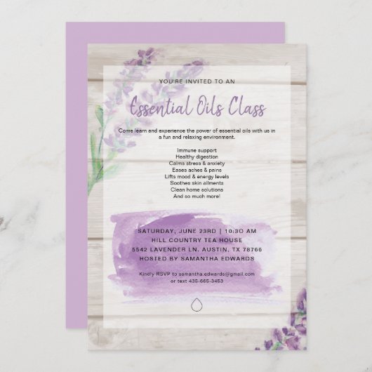 Lavendel & Hout Waterverf Essential Oils Klasse Kaart (Voorkant / Achterkant)