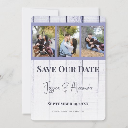 Lavendel Houten Fotocollage Bewaar de Datum Save The Date (Voorkant)