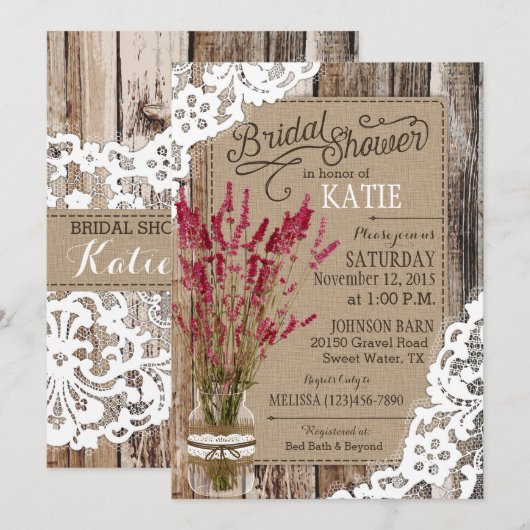 Lavendel Houten Kant Rustiek Vrijgezellenfeest Kaart (Voorkant / Achterkant)