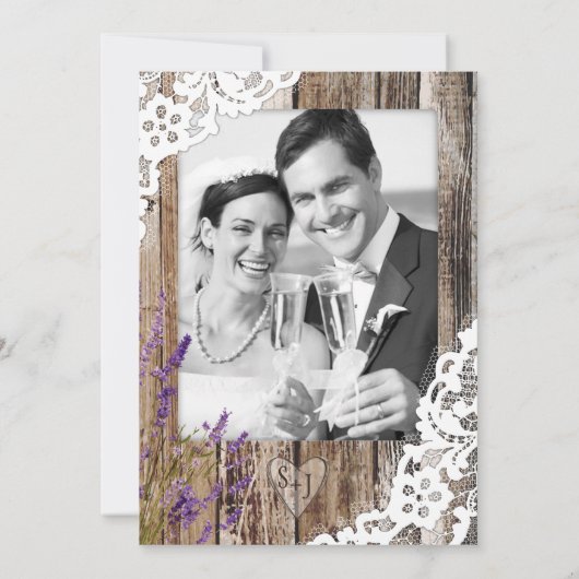 Lavendel Houten Kant Rustieke Bruiloft Kaart (Achterkant)