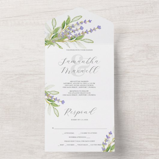 Lavendel Huwelijksuitnodigingen met RSVP All In One Uitnodiging (Binnen)