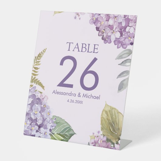 Lavendel Hydrangea Bloemen & Varen Verlof Bruiloft Reclamebord Met Voetstuk (Voorkant)